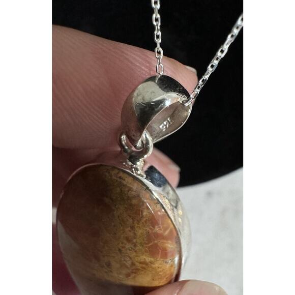 Sterling Silver Maligano Jasper Pendant 18” Italy Chain Necklace - Picture 9 of 10